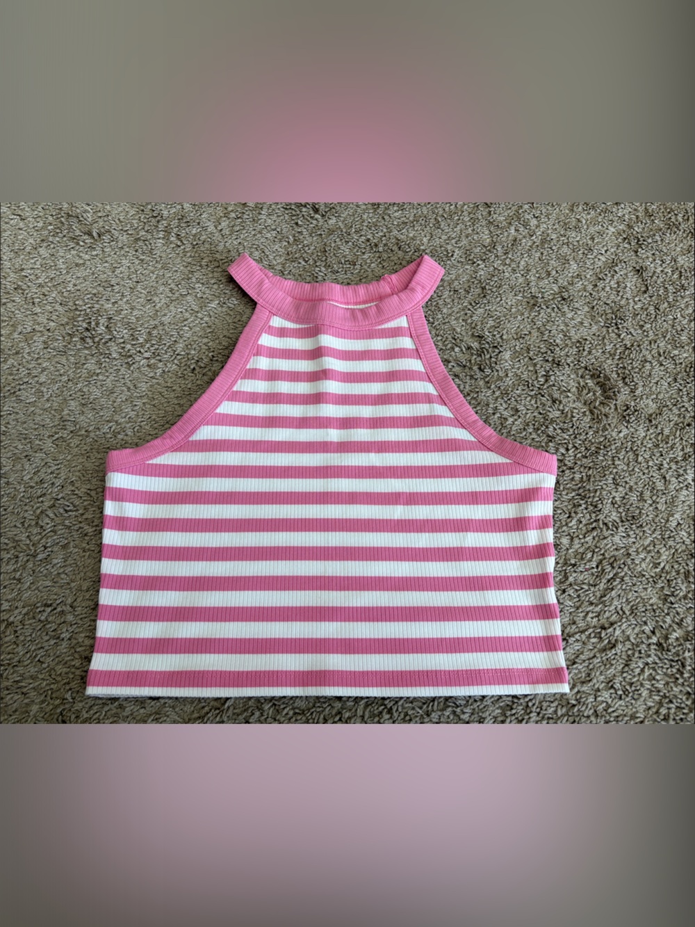 American Eagle Outfitters Pink and White Ribbed Striped Tank